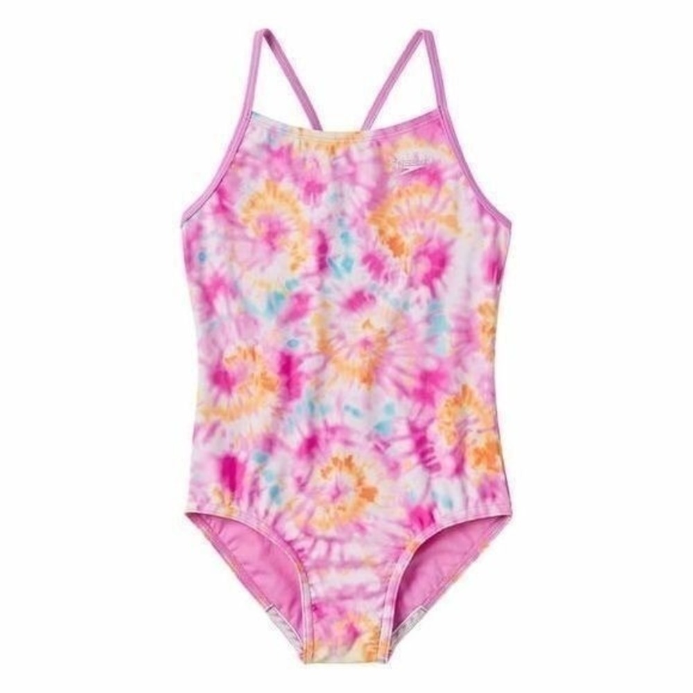 Speedo Girls Bathing Suit Pink Tie Dye Size Large 12/14 Athletic Swimsuit‎ NWT